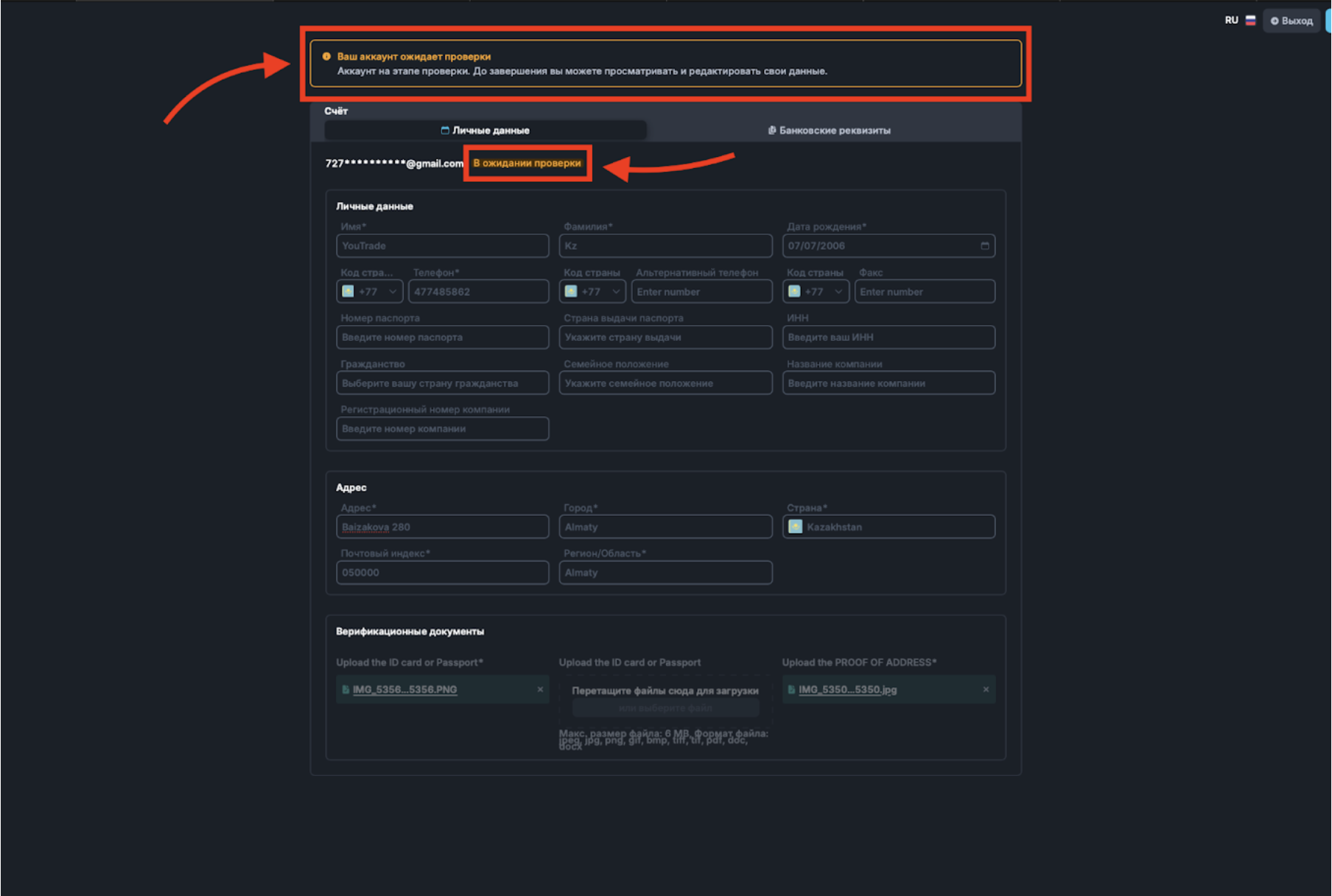 Status pending verification