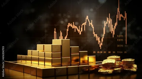 US treasury yield curve chart combined with strong US dollar and gold bars drop