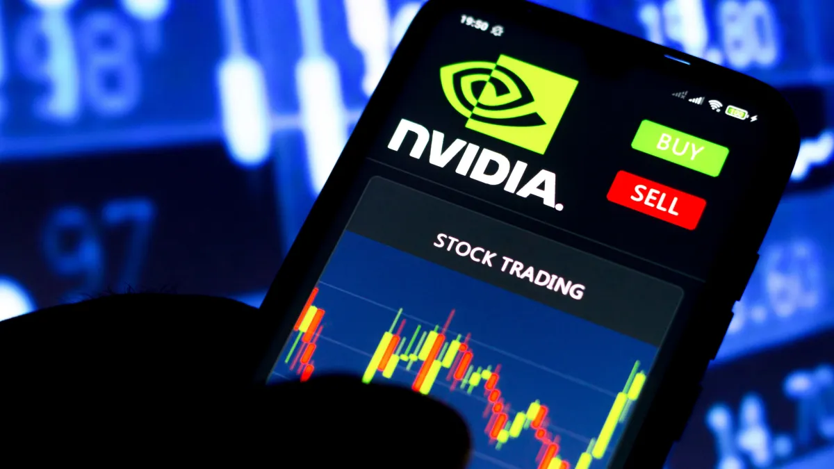 Financial stock market trading chart showing technology sector decline Nvidia and Wall Street indicators