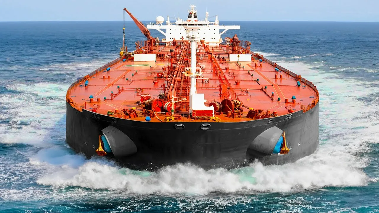 Oil tanker and pipeline facilities with crude oil price chart declining on supply news