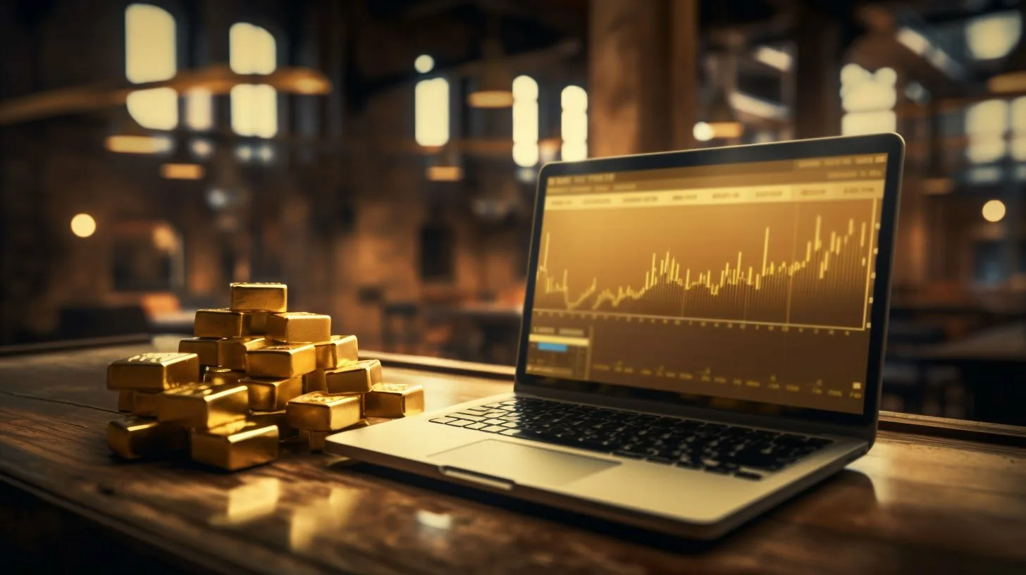 Gold bars with technical analysis lines showing support and resistance zones