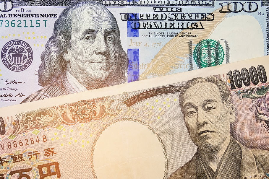 US Dollar Index DXY and Japanese Yen currency rates trading monitor