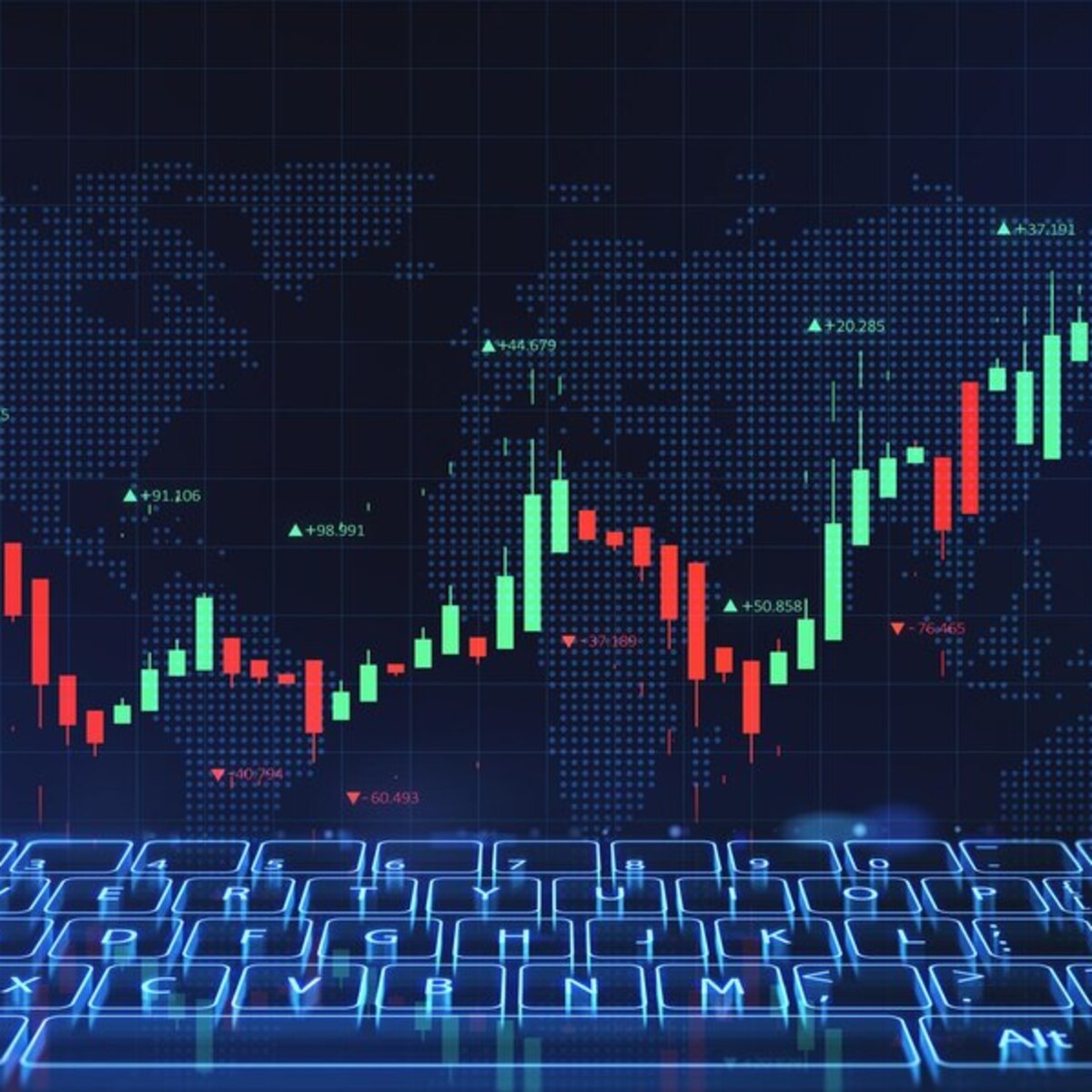 Stock market trading floor with financial option expiration calendar and Wall Street index charts