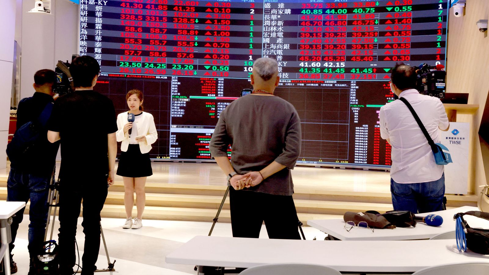 Financial stock market trading screens in Asia and Europe showing indices rebound