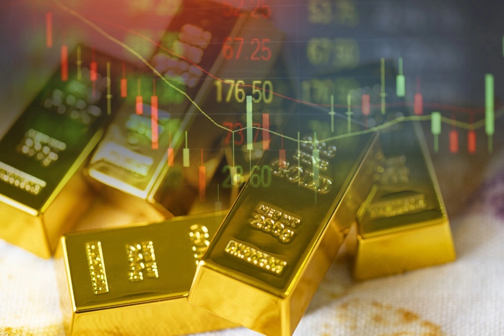 Gold bars glowing precious metal maximum price all time high financial safe haven asset