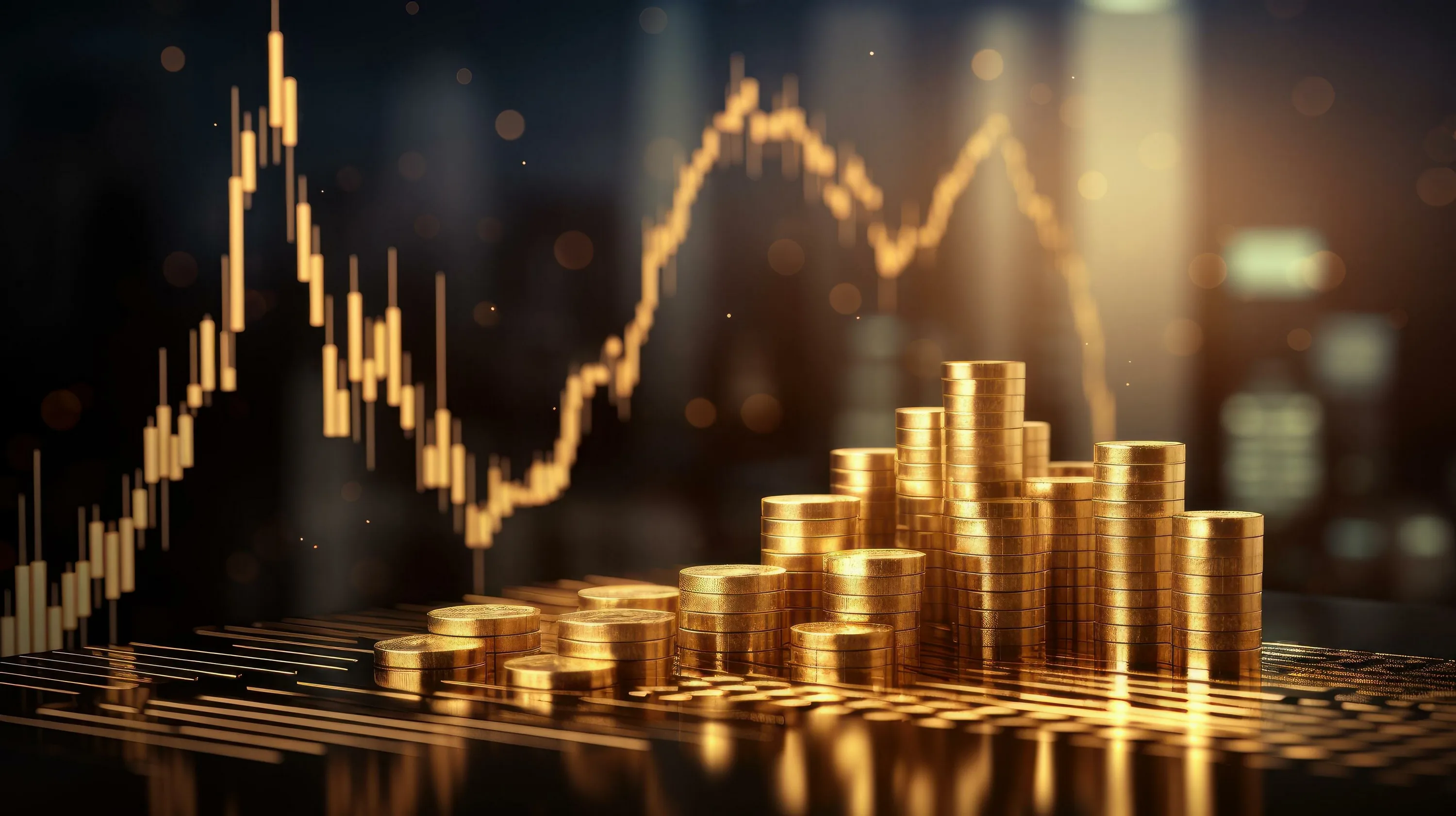 Gold metal texture with declining price graph and US Dollar index DXY rising to 99.6