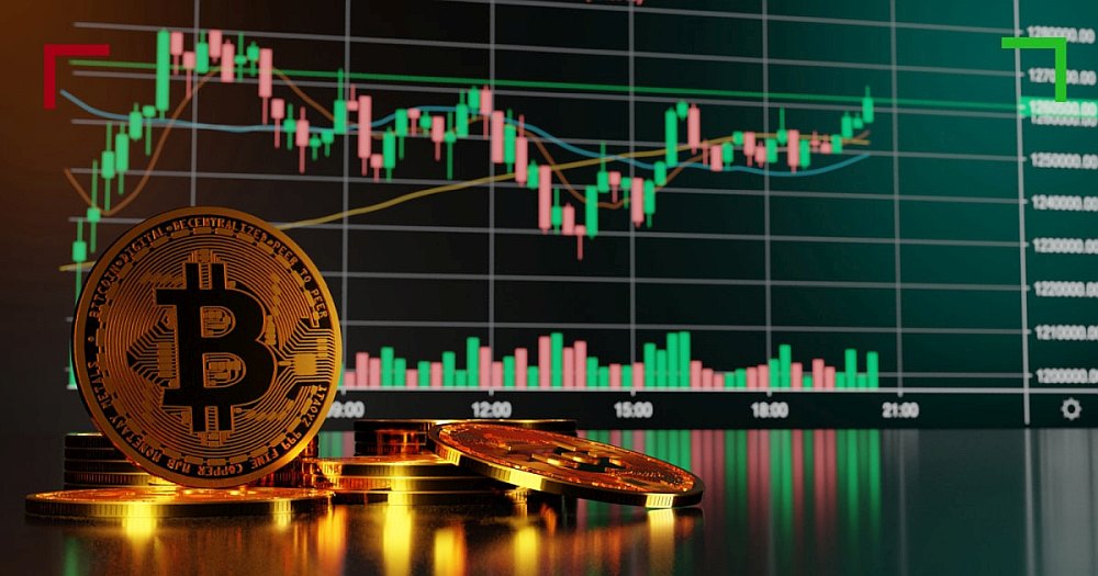 Financial trading terminal displaying gold bullion, USD dollar index, and bitcoin charts