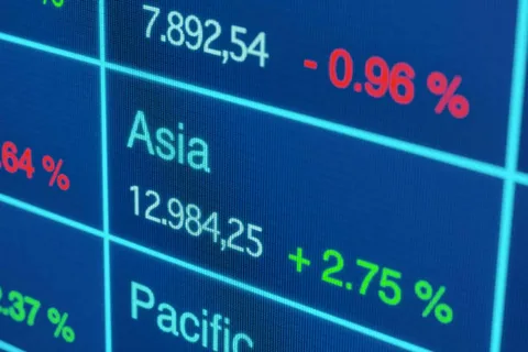 Asian and European stock market indices displaying green trading performance