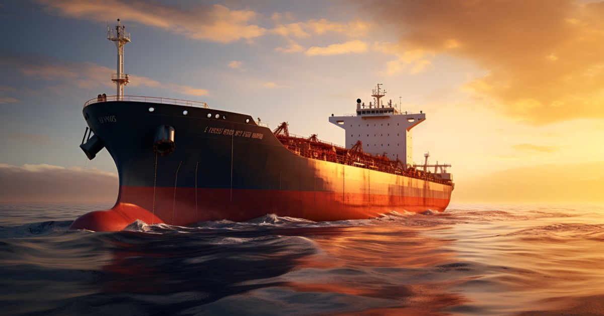Oil tanker ship maritime trade combined with gold bars financial asset background